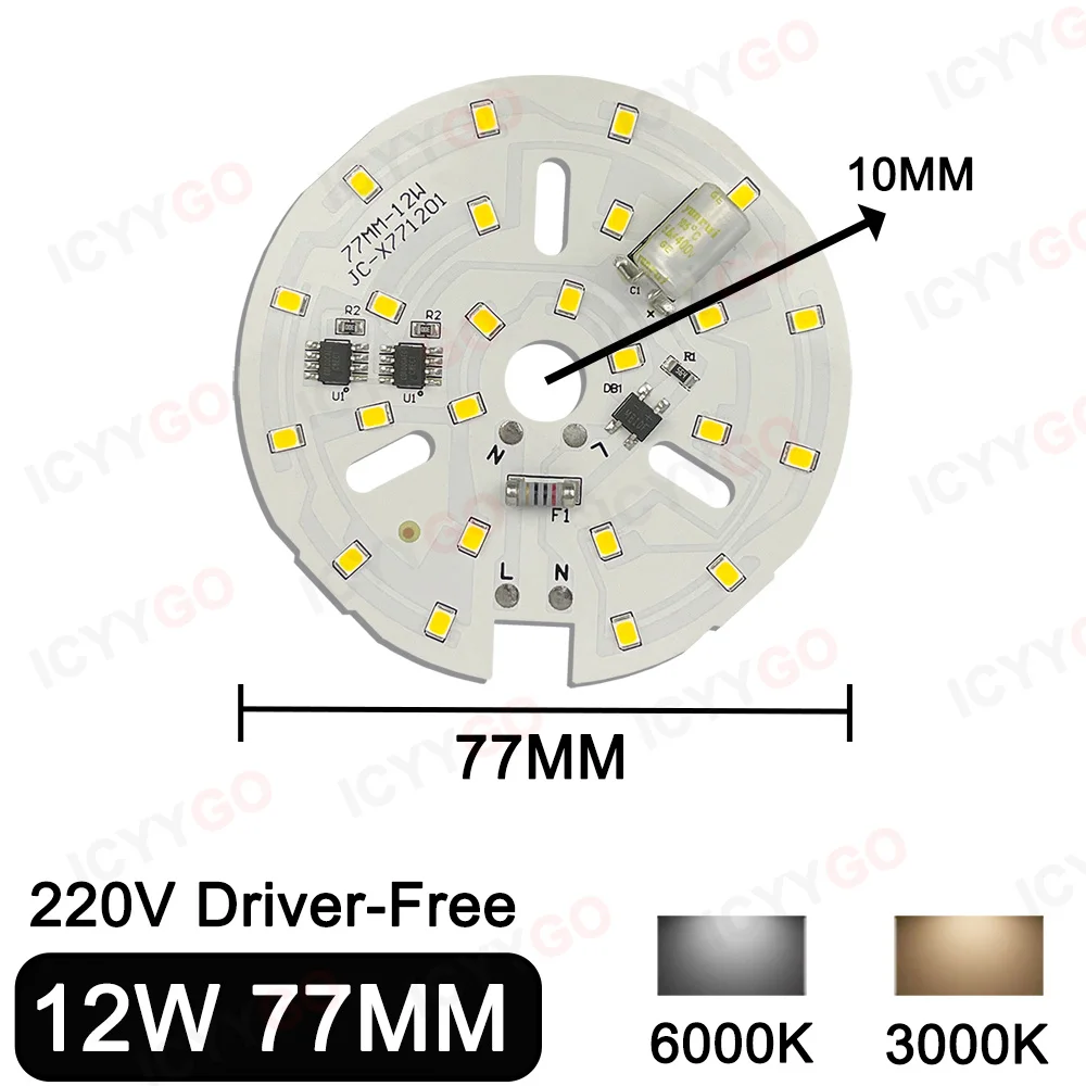 LED Chip 220V Driver-Free 5W 7W 9W 15W 18W 24W Bulb 2835SMD Round Lamp Bead DOB AC220V Bulb Chip Lighting 3000-6000K Two Colors