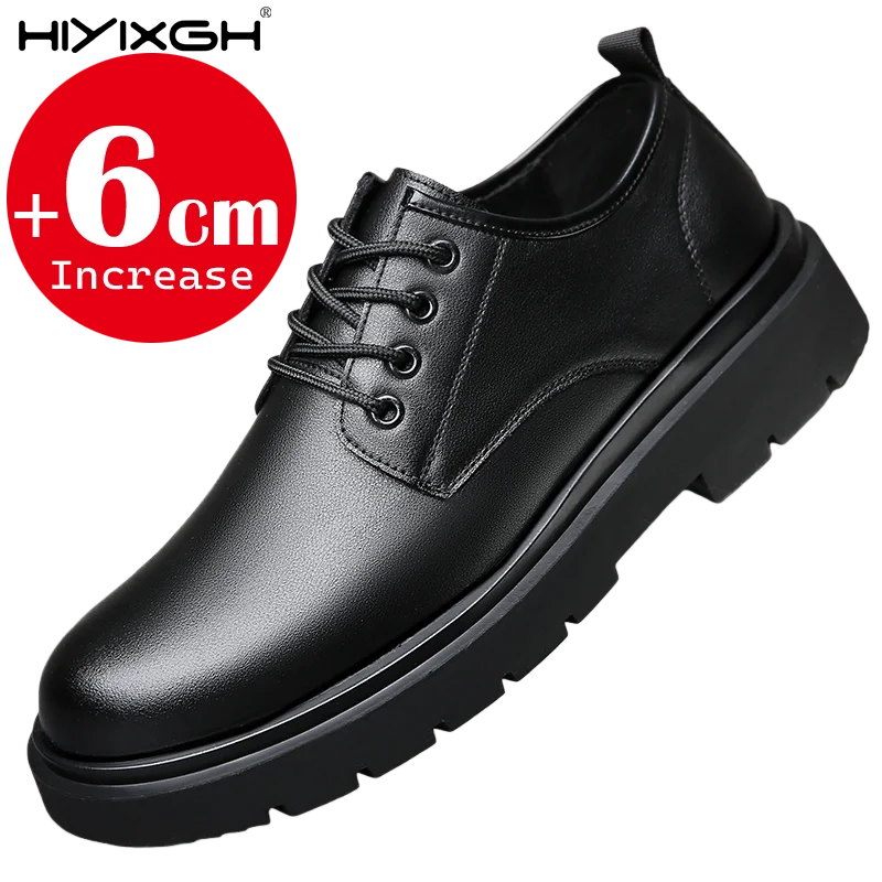 

Men's Invisible Elevator Shoes 6cm Height Increasing Black Leather Shoes Spring Summer Business Casual Formal Shoes for Wedding