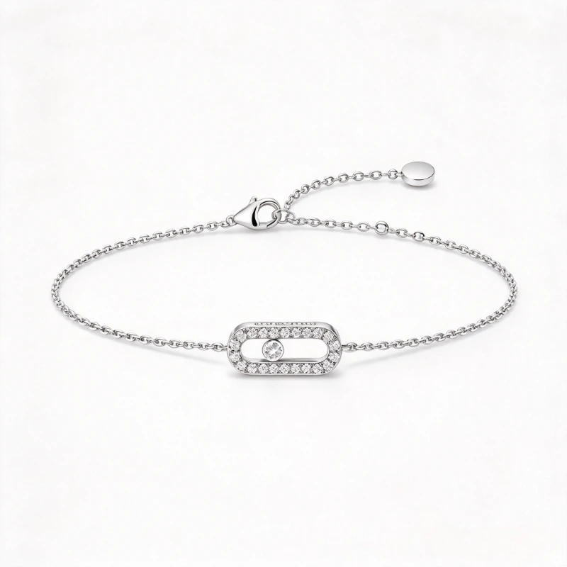 Alloy Oval Cutout Single CZ Charm Bracelet, Sleek Minimalist Geometric Style Jewelry for Women, Suitable for Daily Casual Matching, Dating, Office and Light Party Occasions