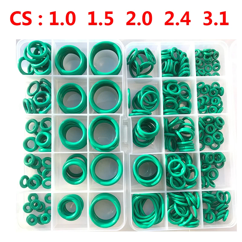 FKM O Ring Set CS 1mm~3.1mm Green FKM Fluorine Rubber O Ring Sealing Gasket Insulation Oil High Temperature Resistance Fluorine