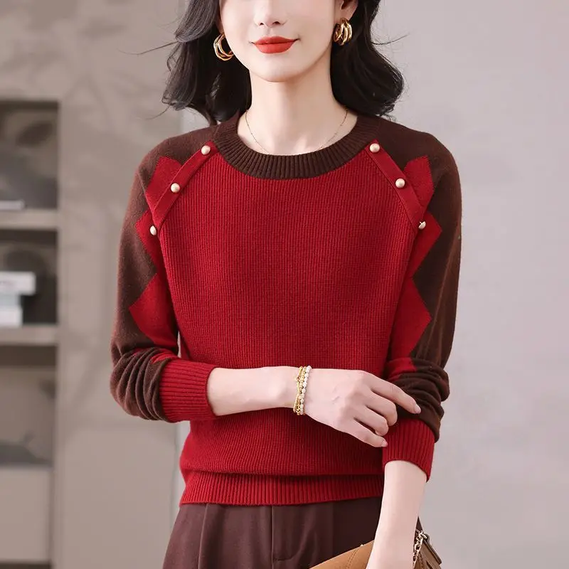 

Осенне-зимний женский свитер, новая мода, одинаковый по цвету вязаный пуловер с круглым вырезом и длинными рукавами, женская вязаная нижняя рубашка, топ