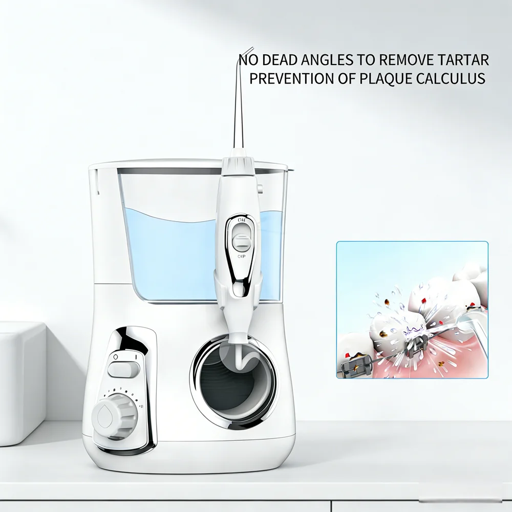 

Настольный ирригатор для полости рта 800 мл, 10 режимов давления, 5 насадок, устройство для орального спа-ухода для освежения дыхания и уменьшения зубного налета