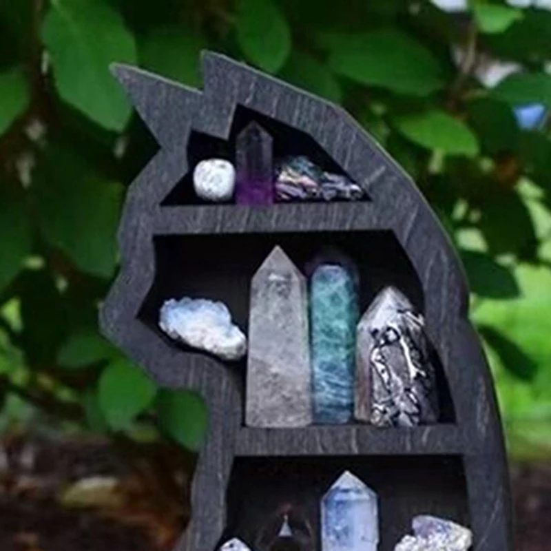 Wooden Wall Hanging Crafts Crystal Display Rack Handmade Hanging Ornaments Storage Rack Gothic Witch Room Decorations