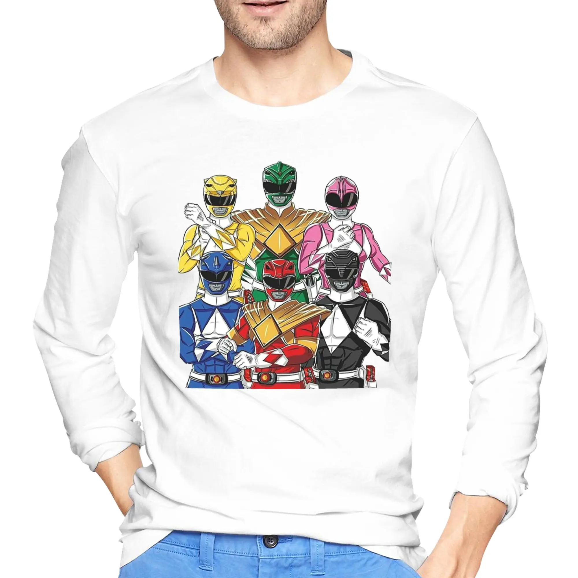 

Мужская футболка с длинными рукавами Mighty Morphin Power Ranger, повседневные футболки с круглым вырезом, весенне-осенние мужские топы