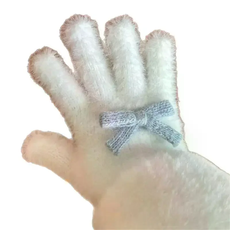 لطيف الحلو القوس بوم بوم أفخم قفازات الباردة واقية قفازات طالب شتاء دافئ خمسة أصابع قفازات النساء الإكسسوارات هدية عيد الميلاد #4