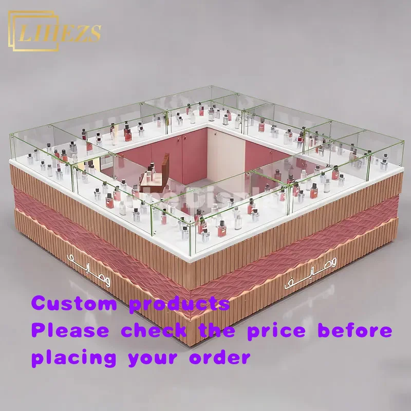 custom.Wooden & Glass Customizable LED Lighting Perfume Display Stand Retail Stores
