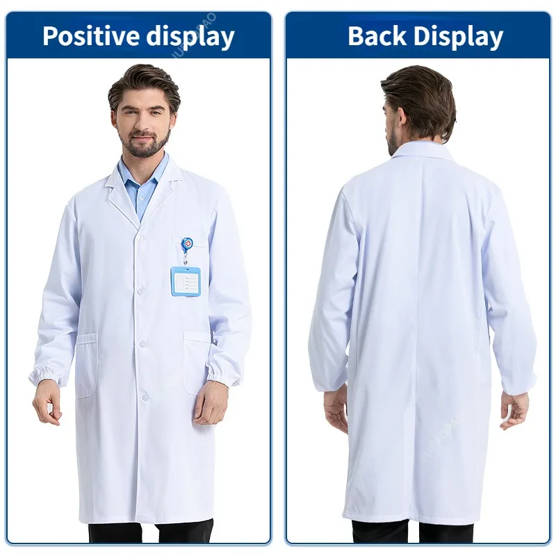 

Thickened Long Sleeved Work Clothes for Men and Women in Pure Cotton White Coats Doctor Uniform Men White Lab Coat Gown Spring