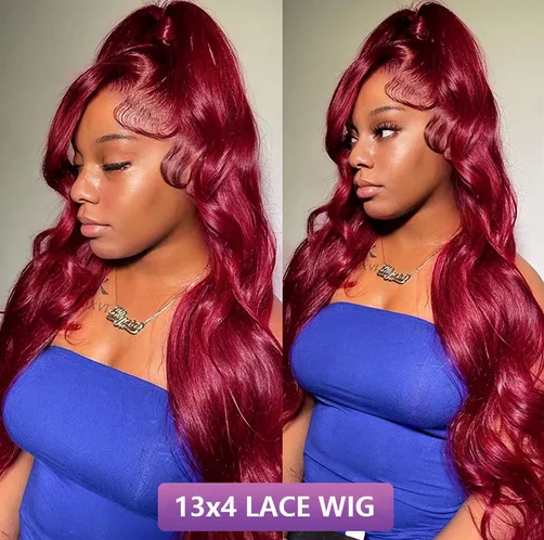 13x4 99J Burgundy Lace Front Human Hair Wigs For Women Brazilian Body Wave Red Hair Lace Wigs HD Lace Frontal Wigs Remy Bleached