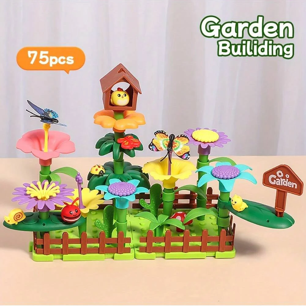 Bouwspeelgoed voor bloementuin, educatief STEM-speelgoed en tuinspeelset, bloemstapelspeelgoed