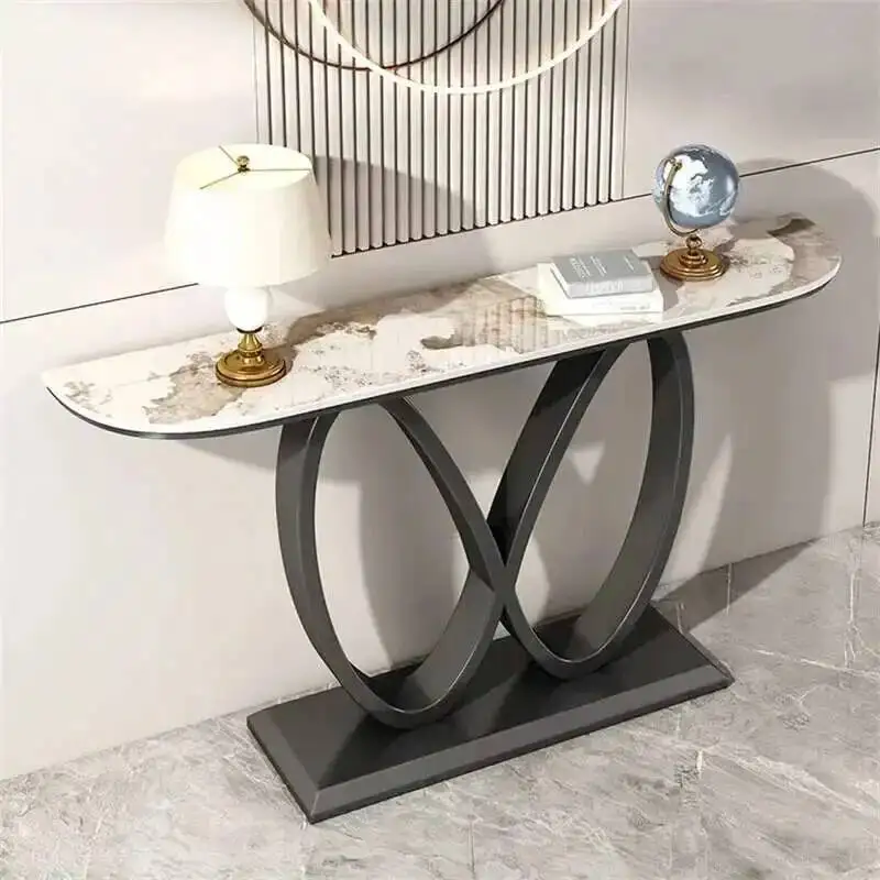 

Tables Luxury Gold Light Iron Console Living Room Furniture Modern Simple Hallway Entryway Table Semi-circular End View Table