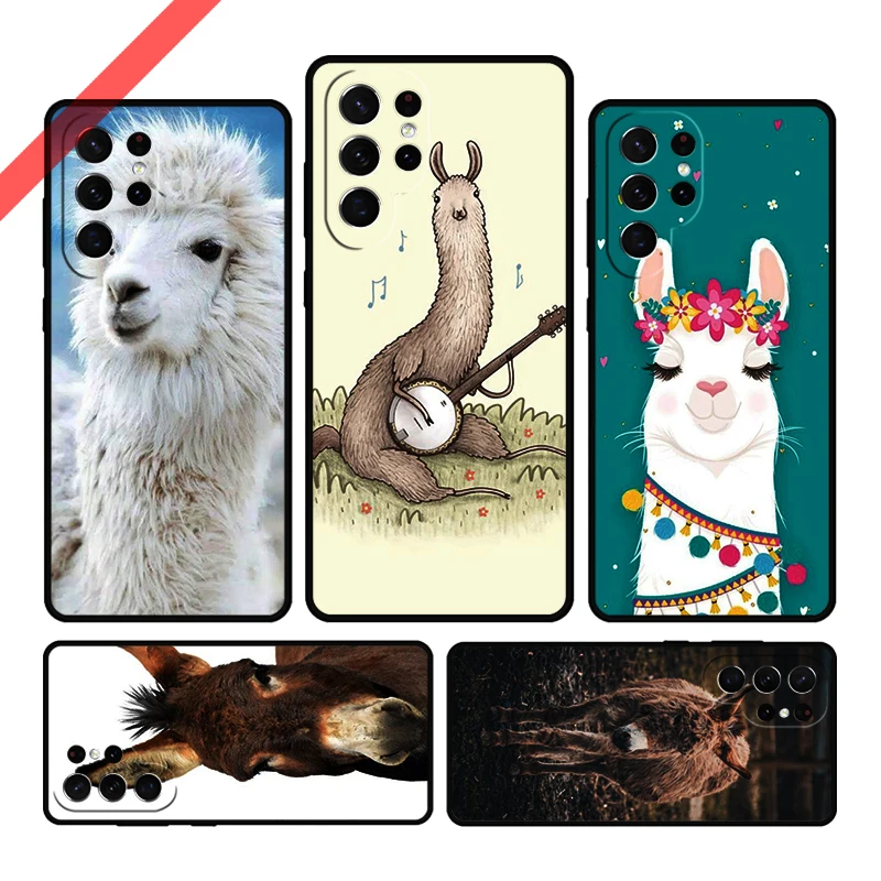 Cute Alpaca Donkey Phone Case For Samsung Galaxy S20 FE S21 S10 S23 Plus S24 S22 Ultra Coque Note20 Note10 S9 S8 Cover Capa