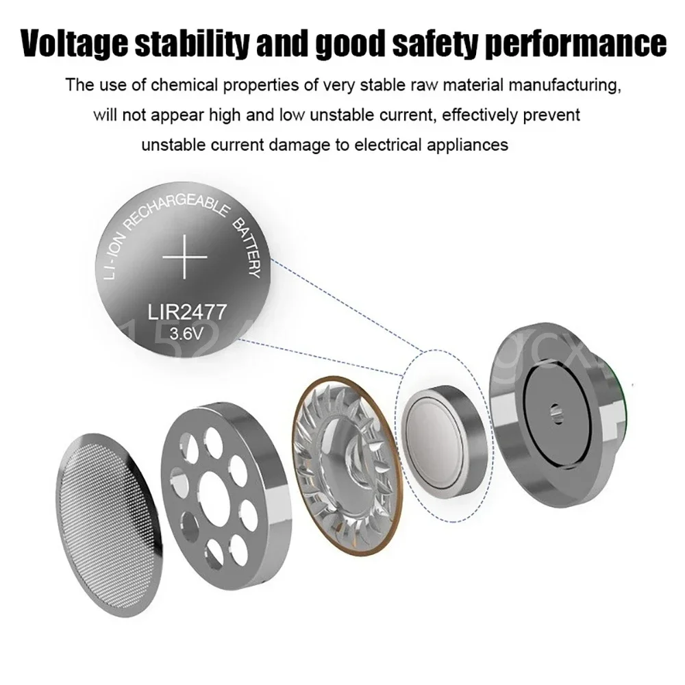 3,6 В перезаряжаемая батарея LIR2477 200 мАч литиевая батарея типа «таблетка» для часов, планшетов, весов, ключей от машины
