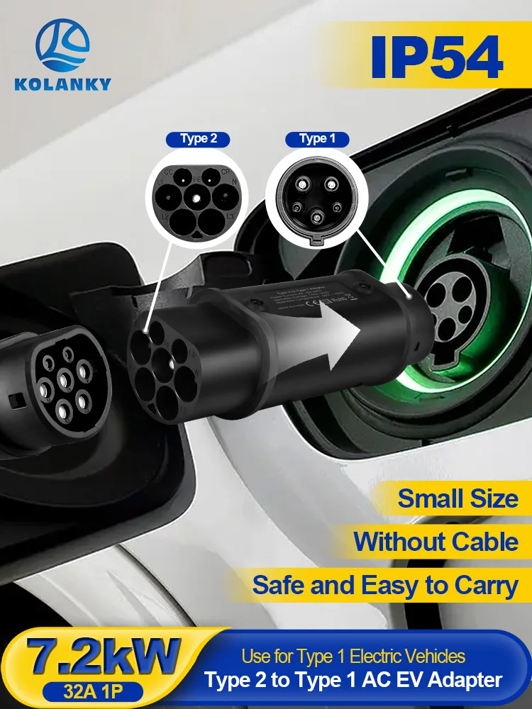 Kolanky EV-Ladeadapter 32A 7,2KW Typ 2 auf Typ 2 Adapter für US-Elektrofahrzeuge, Heimladegerät-Konverter
