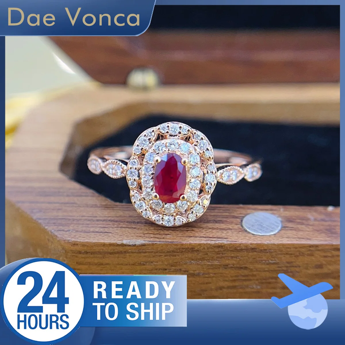 

Vintage Center Stone Oval Cut Natural Ruby Accented By Round Diamond Ring 18K Rose Gold Openwork Halo Engagement Ring For Women