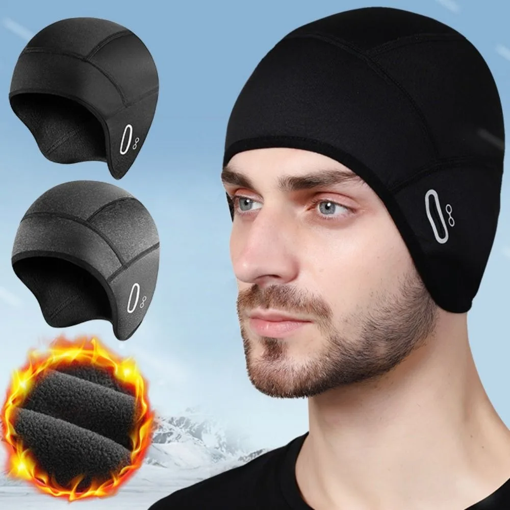 Motocycle Riding Fleece Cycling Cap Black Grey Thermal Riding Hat Windproof Beanie Outdoor Sports