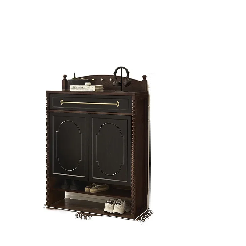 

French retro solid wood shoe cabinet, storage cabinet integrated, storage cabinet against the wall and door