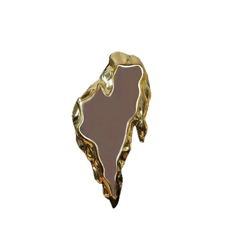 

Irregular brass, decorative mirror designer, home living room corridor, creative special-shaped entrance mirror