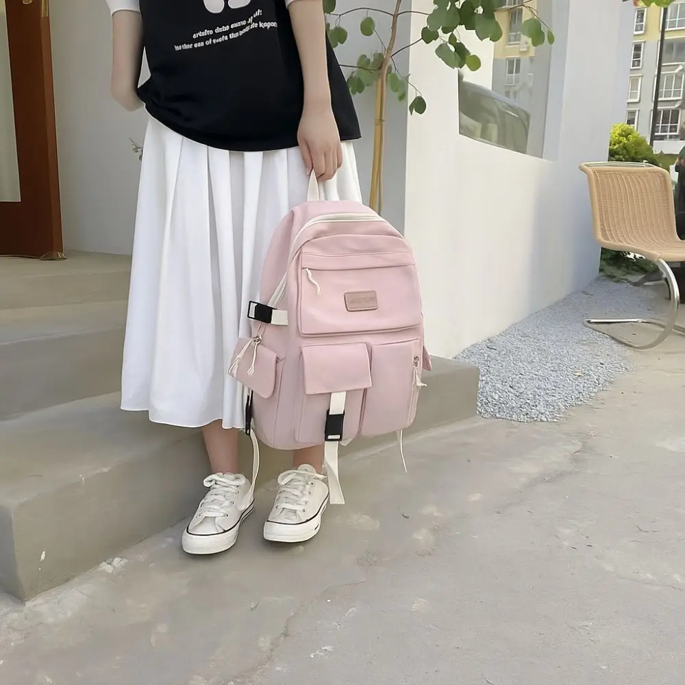 Mochila de estudante de grande capacidade respirável alça ajustável mochila escolar leve multi-bolso mochila casual viagem