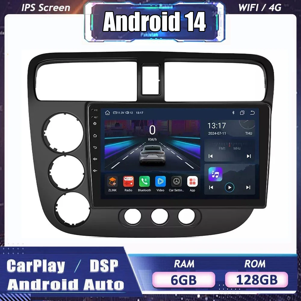 4G+64GB Car Radio Multimedia Wireless Carplay Android Auto For Honda Civic 7 2000 2001 2002 2003-2006 Car Stereo Video Player