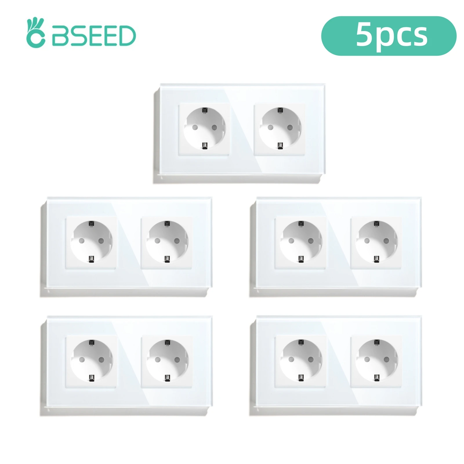 BSEED 16A Wandsteckdose, Einzelsteckdose, Doppel- und Dreifachsteckdose, EU-Standard-Steckdose für Zuhause, Büro, Schlafzimmer, Steckdose mit Glasrahmen