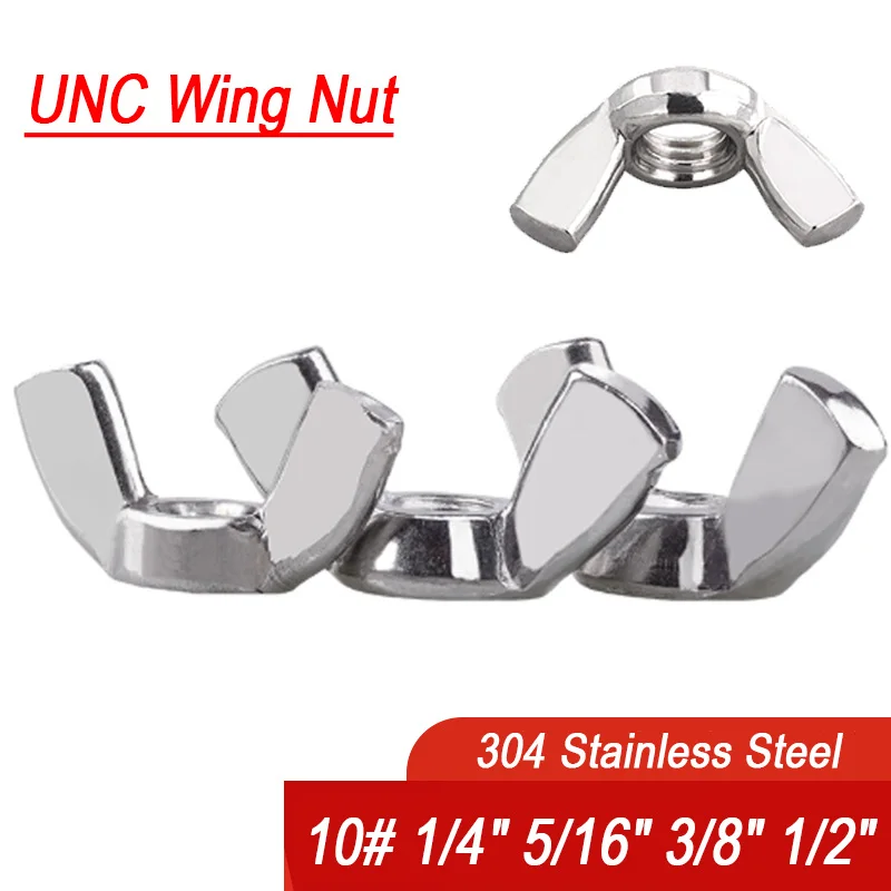 1~10pcs UNC Coarse 10#-24 1/4-20 5/16-18 3/8-16 1/2-13 304 Stainless Steel Wing Nuts Butterfly Hand Tighten Nut Adjust Thumb Nut