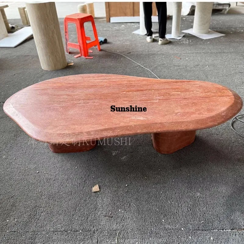 Natural red travertine coffee table is surprised by the quiet wind retro medieval tea table special-shaped coffee table