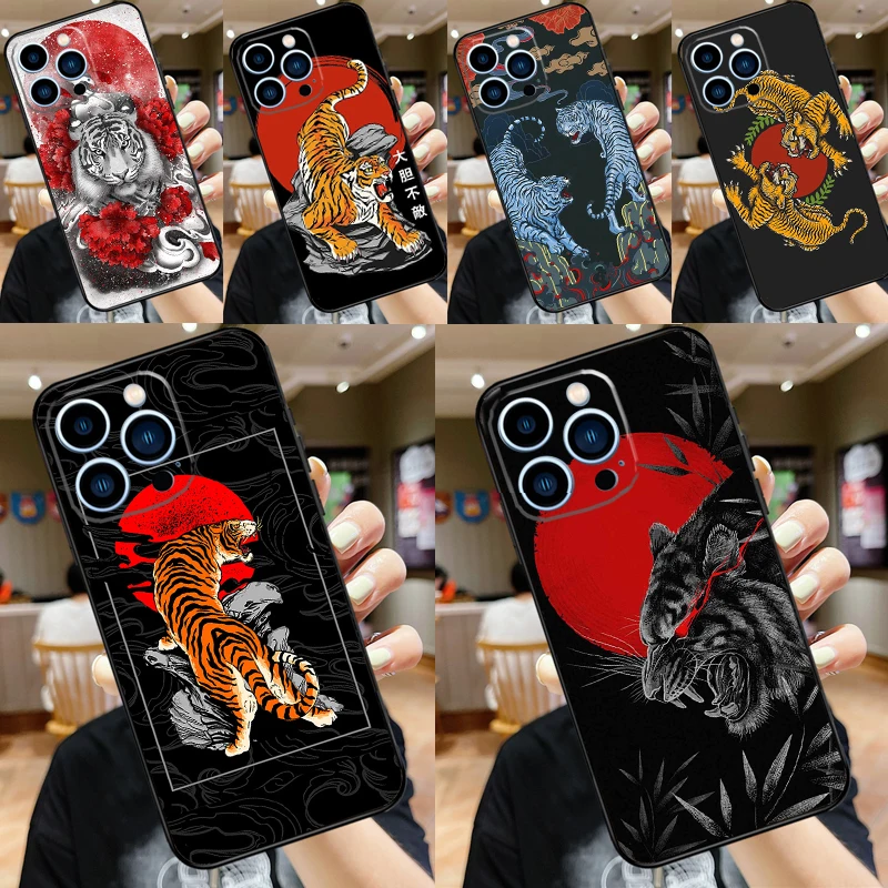 Tiger Red Sun Japan Art Phone Case For iPhone 17 Pro Max 14 13 12 11 15 16 Pro Max mini 16 Plus 16e 17 Air Funda