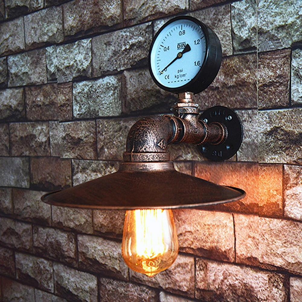 Water Pipe Retro Loft Industrial Iron Rust Wall Lights Vintage E27 LED Sconce Wall Lamps for Living Room Bedroom Bar Home Decor