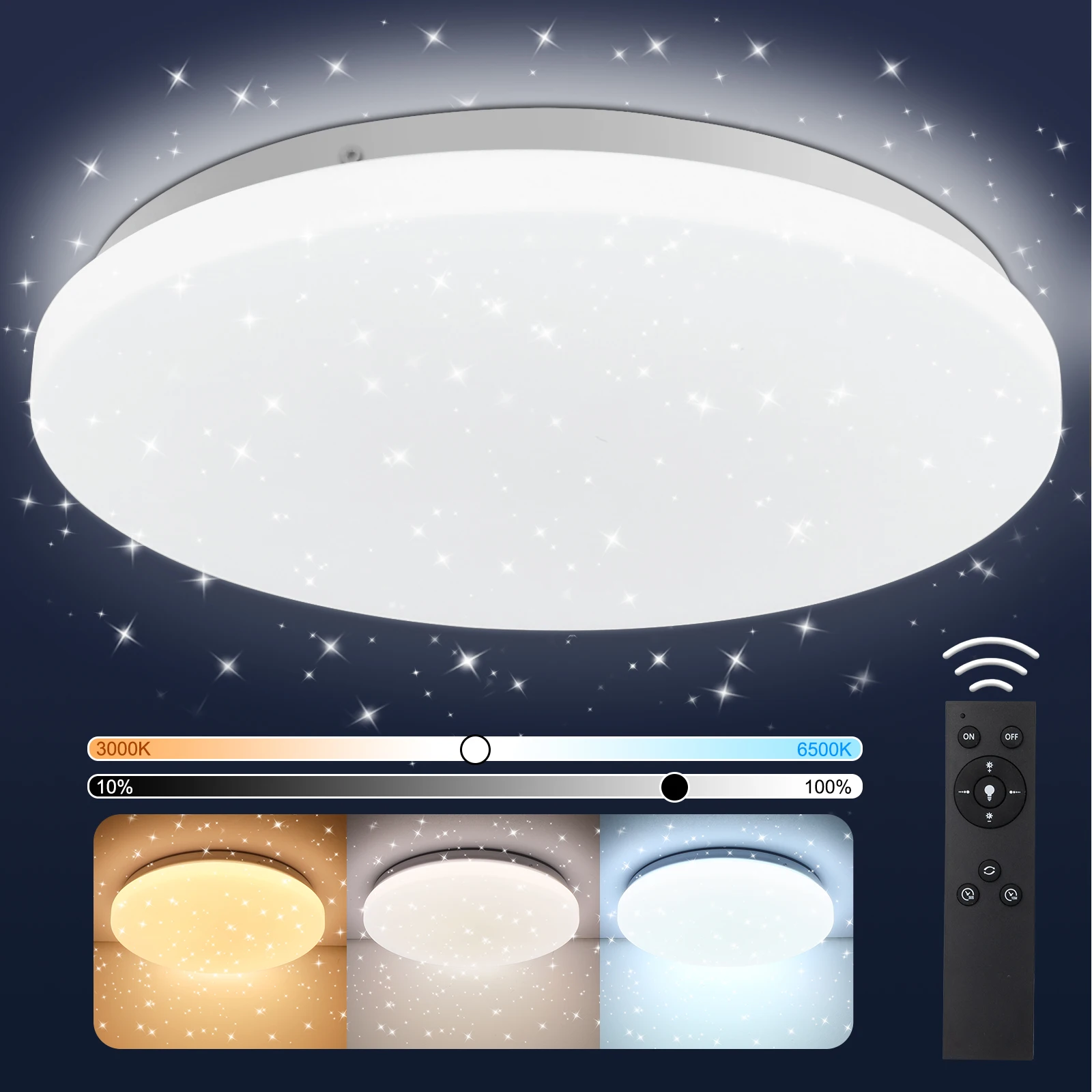 Lampa sufitowa LED 24W, 28cm 2400LM, ściemnialna, okrągła z pilotem, 3000–6500K do pokoju dziecięcego, jadalni, biura