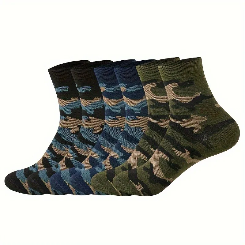 10 Pairs Men\'s Camouflage Compression Crew Socks (3/5 Pack) - Breathable, Anti-Odor, Comfortable Polyester Blend for Daily Wear