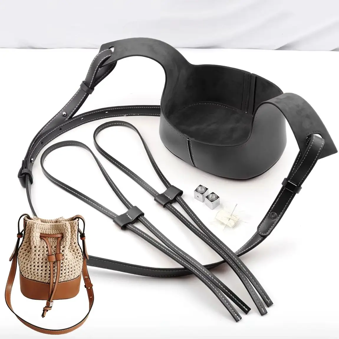 Handmade Leather Shoulder Bag Set For Knitting Crochet Backpack Women Handbag Strap Bag Bottom Base Bag Drawstring With Hardware
