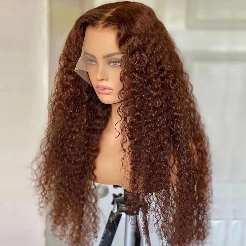 

Soft 26inch Long Ginger Brown 180%Density Kinky Curly Deep Lace Front Wig For Black Women Baby Hair Glueless Preplucked Daily