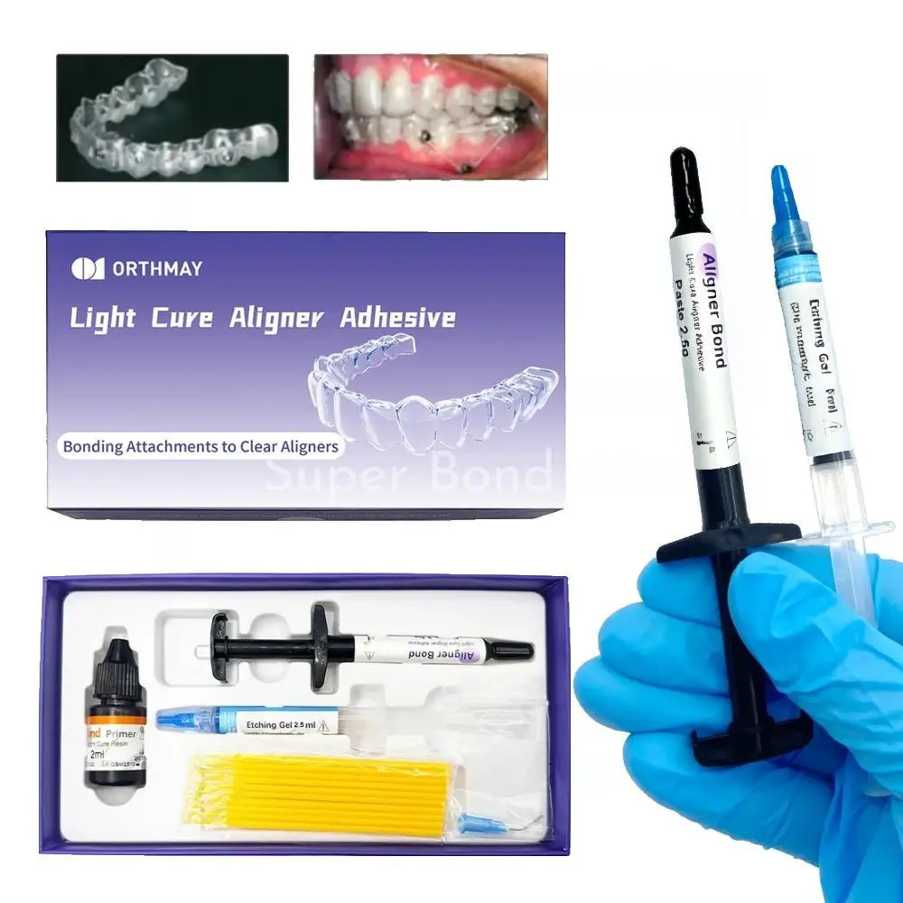 Dental Orthodontic Invisible Bonding Adhesive Kit for Attaching Ceramic/Metal/Plastic Attachments to Clear Aligners 2.5g Kit