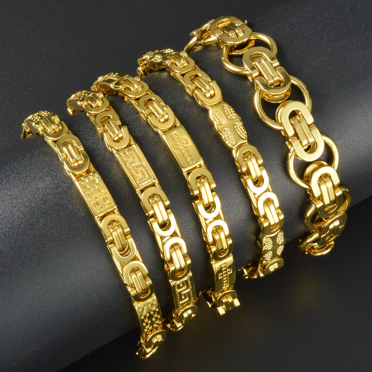 18K Gold Plated Men Byzantine Bracelet Non‑Tarnish Chain Bracelet Bangle Fashion Jewelry Accessory Party Daily Wear Gift for Men