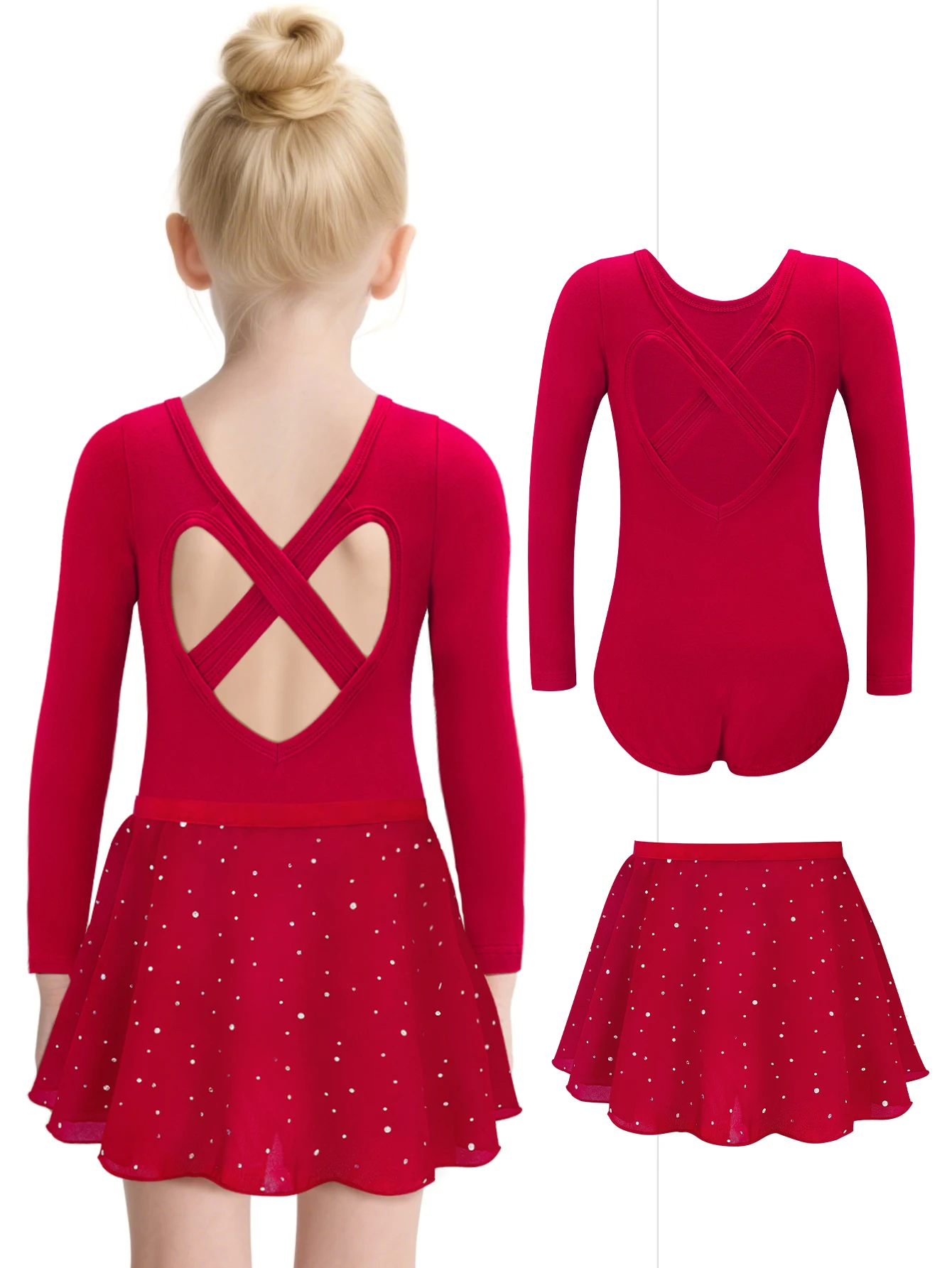 Mädchen Langarm Ballett Trikot Kind Tanz Tutu Kleid Herz Zurück Gymnastik Dancewear mit Gebunden Rock Outfit Set Bühne Kostüm – Detail 28