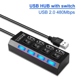 Rozdzielacz przełącznik USB USB USB 4 w 1 rozgałęźnik USB Adapter o wysokiej prędkości multihub USB2.0 z włącznikiem/wyłącznikiem do laptopa