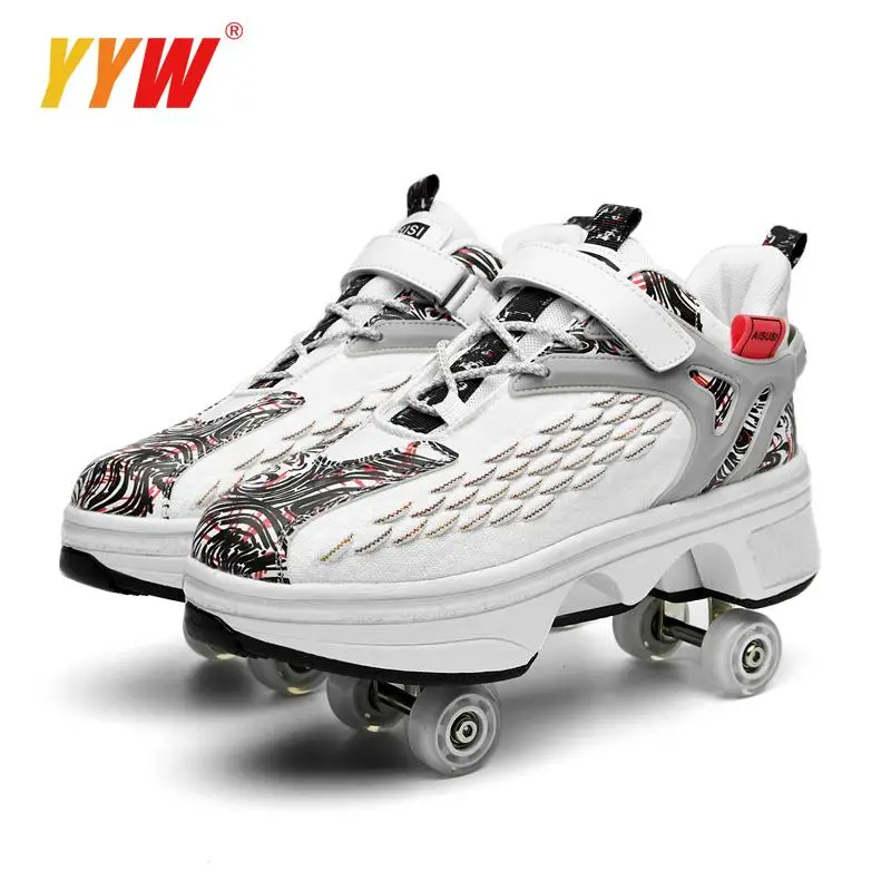 Sneakers Deformation Roller Skate Shoes Parkour Roller Shoes Sneakers With Four Wheels Running Shoes For Unisex 4 Children Shoes