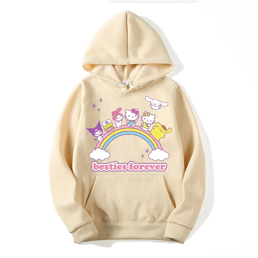 2024 New Fashion Women Hoodie Hello Kitty Kuromi Family Cartoon Anime Men Pullover Spring Autumn Couple Sweatshirt Clothes Tops