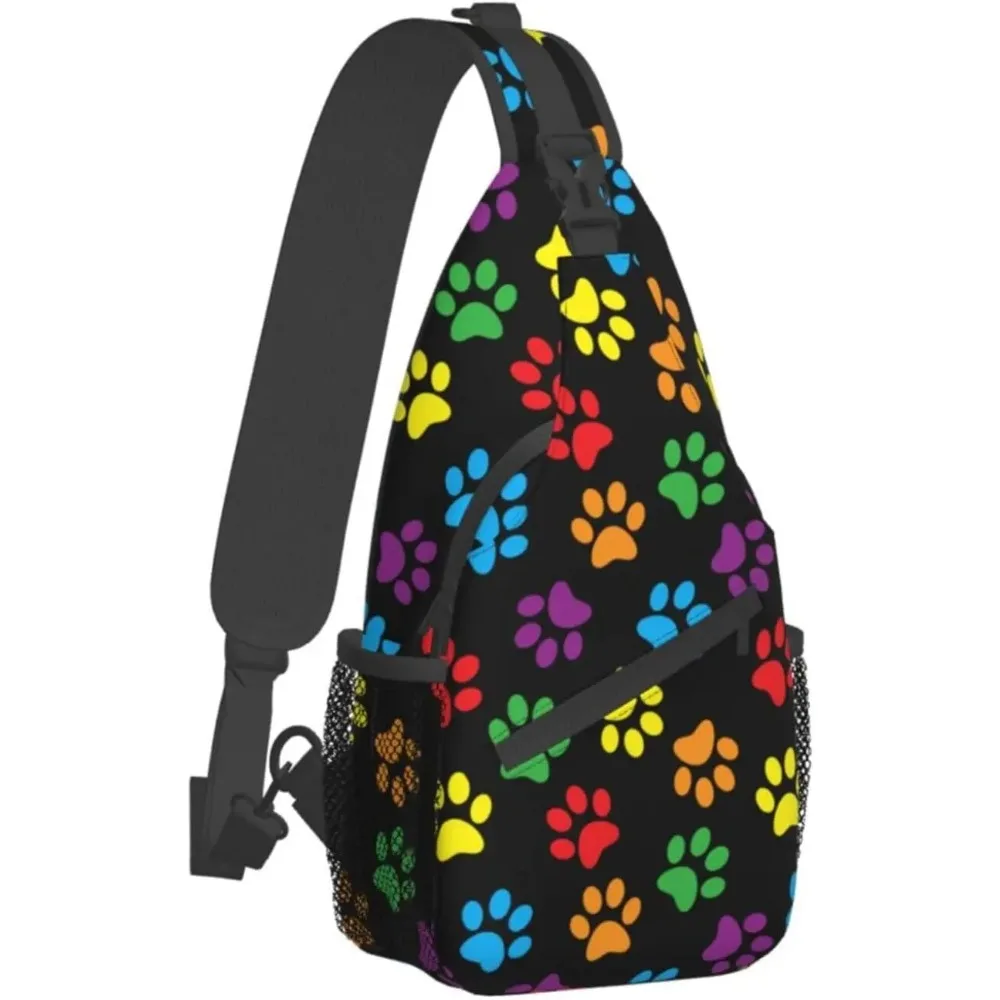 

Colorful Dog Cat Paw Print Sling Backpack Travel Hiking Daypack Crossbody Shoulder Bag Chest Bag for Women Men Gifts