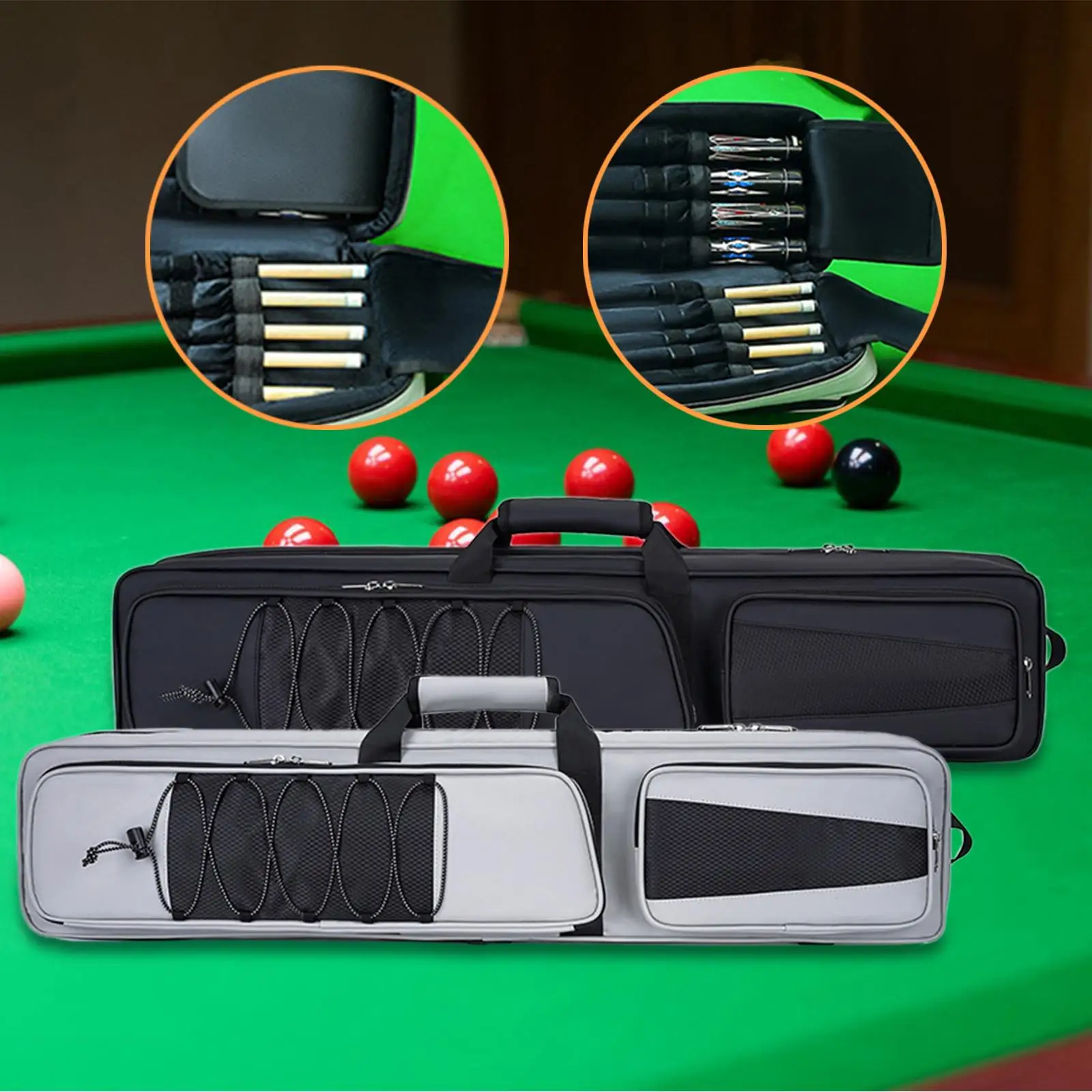 Pool Cue Case 4x5 Portable Handle for 1/2 Billiard Stick Protector Organizer Billiards Gift for 5 Butts and 4 Shafts Cue Pouch