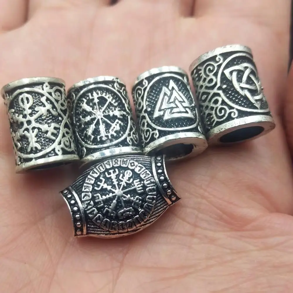 Viking Bead Vegvisir Compass Runes Slavic Men Women Accessories Beads Charms For Bracelet Making jwelry Inner diameter 6mm