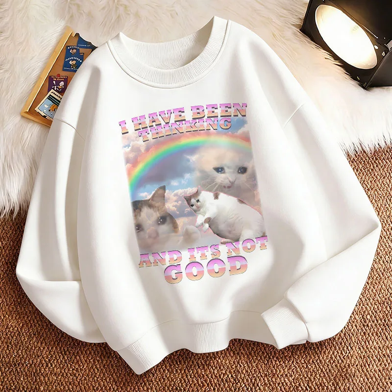 Neuer Regenbogen-Katzen-Kinderpullover Frühling Rundhals-Sweatshirt mit Grafikdruck Hoodie für Jungen und Mädchen Kinderkleidung