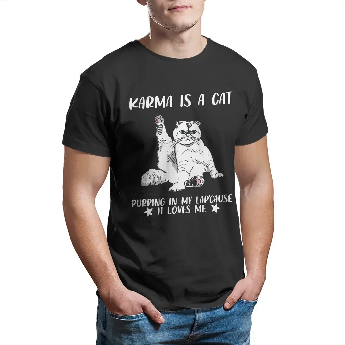 New Arrival fashion  Is A Cat Purring in My Lap Funny Cat Lover T-Shirts man Creative Tees Crewneck Short Sleeve Clothing