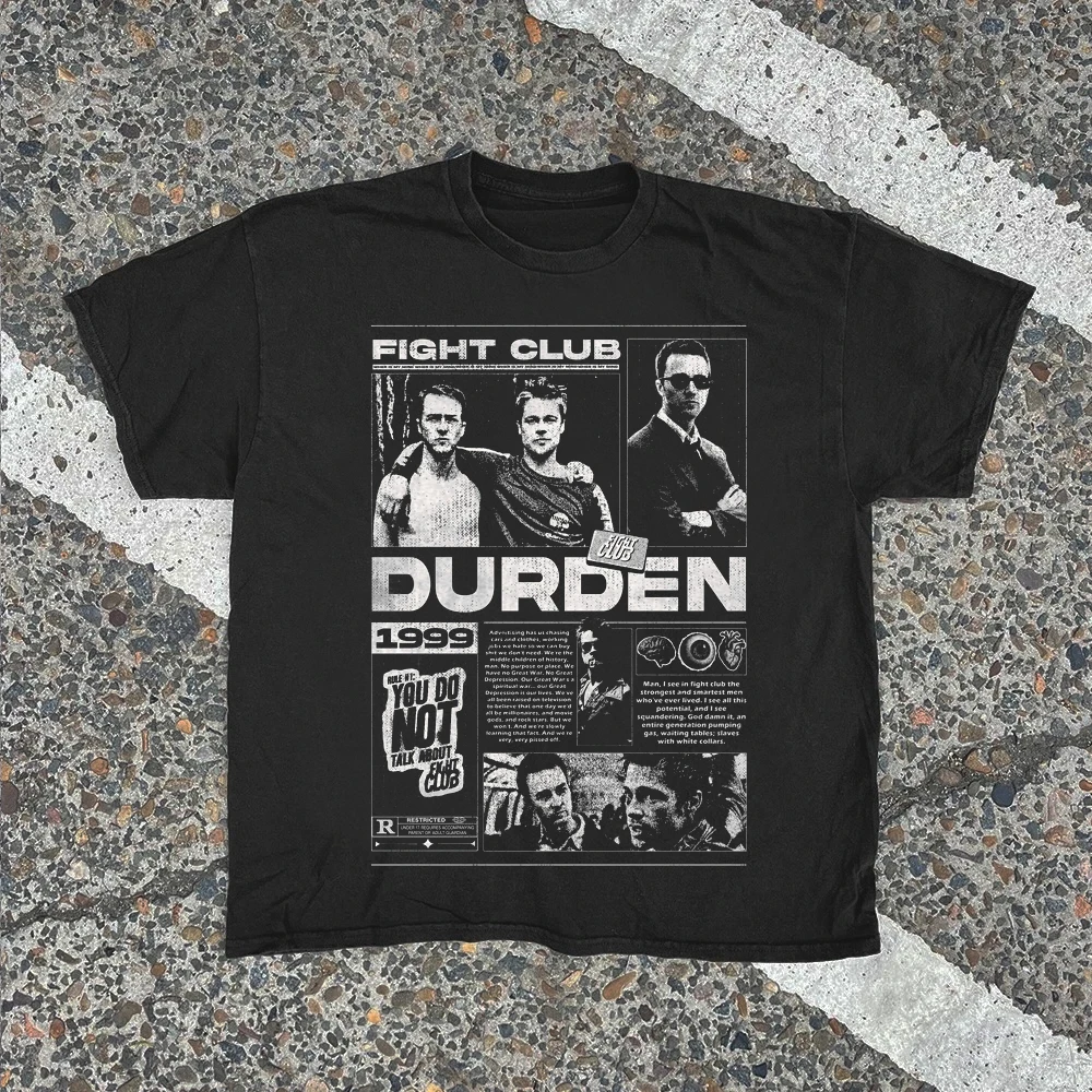 Vintage Fight Club Movie Graphic Print T-Shirt Men Women 90s Cotton T-shirt Aesthetic Streetwear Harajuku Y2K Casual Tee Tops