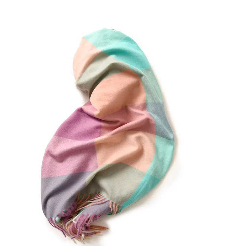 وشاح نسائي أنيق مخطط منقوش شال كبير أنيق على طراز اجتماعي شتوي دافئ وشاح نسائي فاخر 4w971