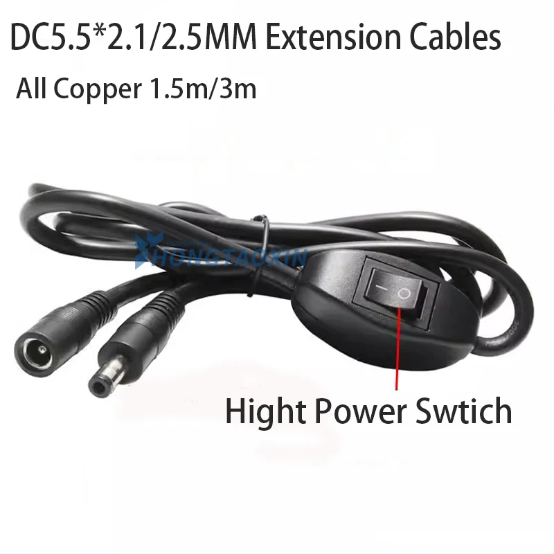 DC 5.5*2.1mm 2.5mm Power Cable 180W 15A 12V 24V With Switch Male to Female Extendsion Power cord For Security monitoring