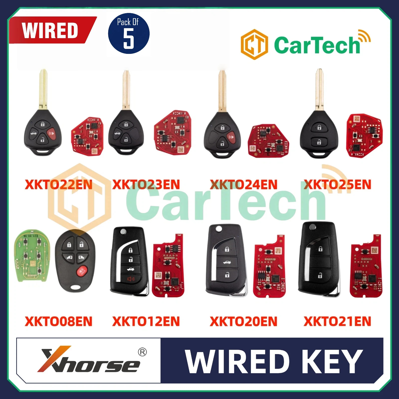 5PCS/LOT Xhorse VVDI Wired Remote Key XKTO Series XKTO22EN XKTO23EN XKTO24EN XKTO25EN XKTO08EN XKTO12EN XKTO20EN XKTO21EN