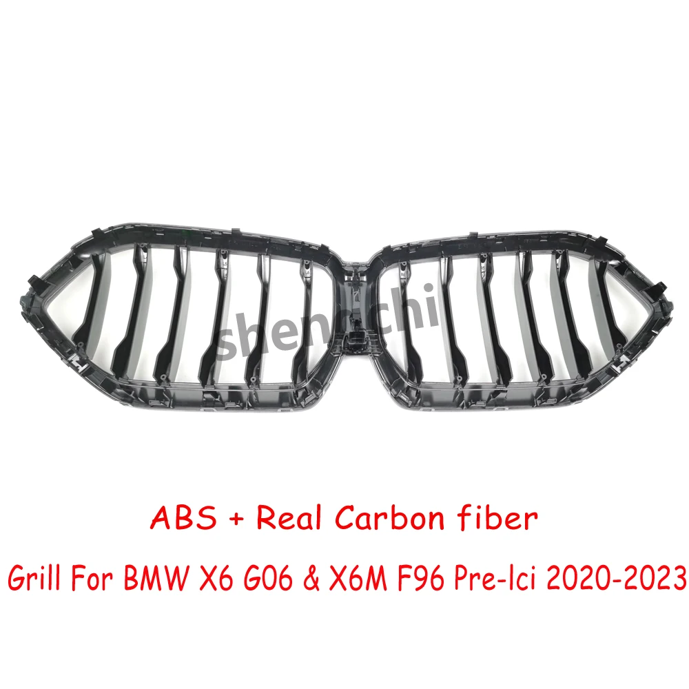 X6 G06 Real Carbon Fiber ABS Gloss Black Front Bumper Grille For BMW X6 G06 X6M F96 Replacement Grills Car Accessories 2020-2023