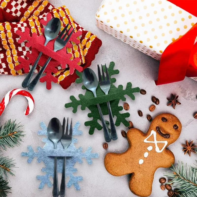 12-240pcs Christmas Cutlery Holder Non-woven Fabric Xmas Tree Cookware Table Tools Red Green Snowflake Fork Spoon Cutlery Bags