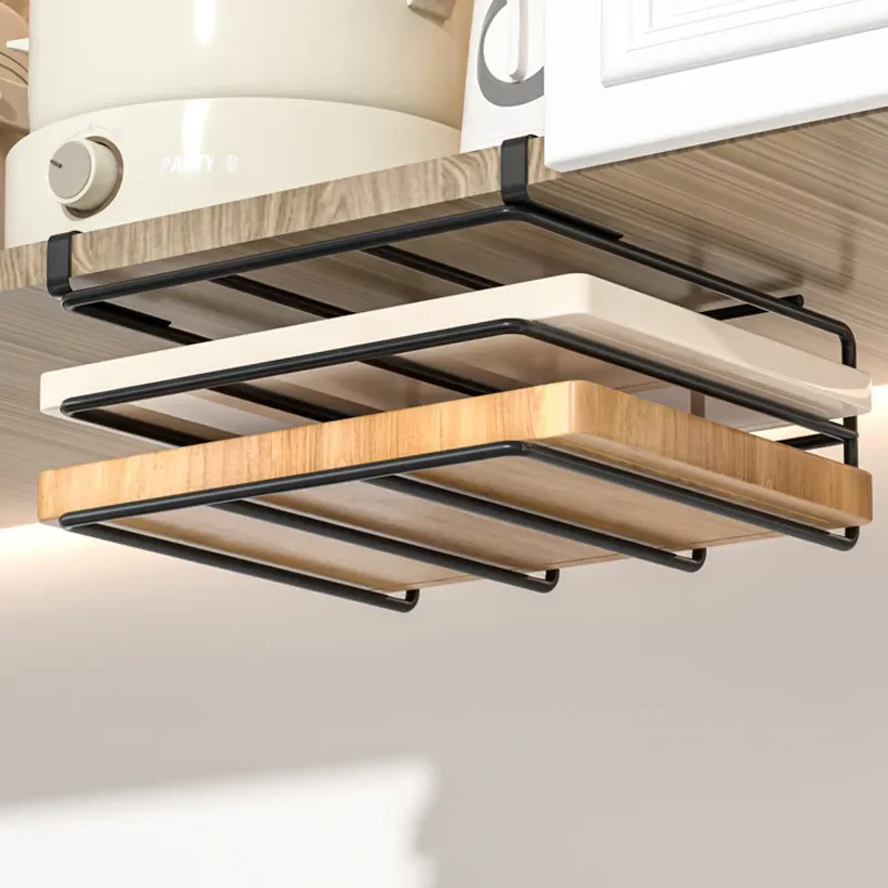 Double Layer Kitchen Storage Rack Hanging Shelf Under Cabinet Organizer for Cutting Board Pot Lid Holder Space Saving Home